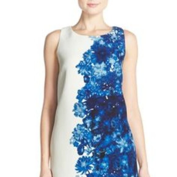 ADRIANNA PAPELL Blue Sleeveless Floral Jacquard Dress Size 12 - Picture 1 of 6
